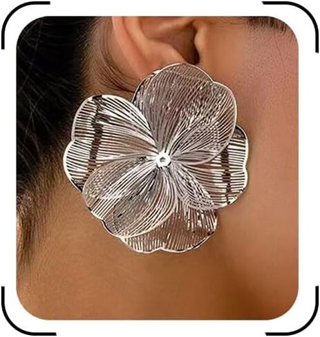 Gold Flower Earrings for Women Chunky Large Floral Earring Black Red Hot Pink White Big Flower Statement Earrings Unique Spring Floral Stud Earring Boho Summer Beach Trendy Jewelry in Saudi Arabia