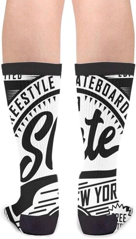 Skateboard Skate Board Sport Tee Graphics Urban Skater Street Novelty Crew Socks Cozy Cool For Women & Men Sock, Black and White, 5.5-12 in Saudi Arabia