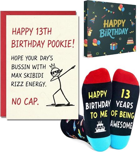 HAPPYPOP Birthday Gifts for Boys - Funny Black Socks for 10-14 Years Girl with Greeting Card in Saudi Arabia