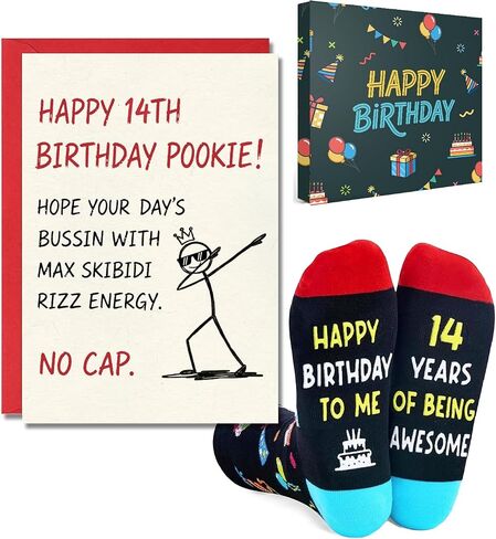HAPPYPOP Birthday Gifts for Boys - Funny Black Socks for 10-14 Years Girl with Greeting Card in Saudi Arabia