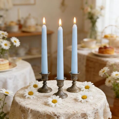 20-Pack Ice Blue Taper Candles Unscented, 10 Inch Tall Dinner Table Candles for Winter Wedding Centerpieces, Bulk Candlesticks Smokeless Dripless, Cool Blue Decorative Candle for Home Decor in Kuwait
