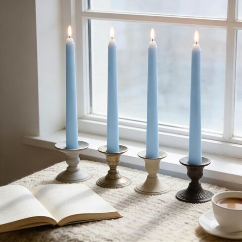 20-Pack Ice Blue Taper Candles Unscented, 10 Inch Tall Dinner Table Candles for Winter Wedding Centerpieces, Bulk Candlesticks Smokeless Dripless, Cool Blue Decorative Candle for Home Decor in Kuwait