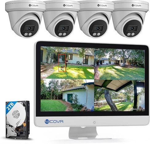 Security Camera System with Monitor PoE & AI Human Vehicle Detection, 8 Channel H.265 NVR with 2TB HDD, 8Pcs 5MP IP67 IP Dome Camera Night Vision with Mic, 24/7 Recording, LY97SA5MU808 in Saudi Arabia