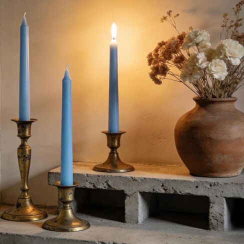 20-Pack Ice Blue Taper Candles Unscented, 10 Inch Tall Dinner Table Candles for Winter Wedding Centerpieces, Bulk Candlesticks Smokeless Dripless, Cool Blue Decorative Candle for Home Decor in Kuwait