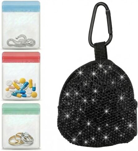 Small Pill Case Bling Keychain Pill Holder Portable Medicine Organizer Travel Jewelry Container for Ring,Earplug,Standard Chapstick(White) in Saudi Arabia