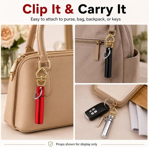 3 Pack Mini Pill Box Keychain with Gold Heart Clasp, Aluminum Portable Pill Holder Case, Small Screw-Top Pill Organizer Container for Purse, Bag, Key Ring, Travel, Camping, Red Black Silver in Saudi Arabia
