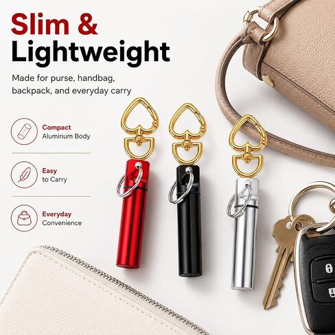 3 Pack Mini Pill Box Keychain with Gold Heart Clasp, Aluminum Portable Pill Holder Case, Small Screw-Top Pill Organizer Container for Purse, Bag, Key Ring, Travel, Camping, Red Black Silver in Saudi Arabia