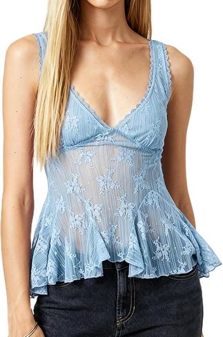 Women Lace Trim Camisole Top Floral Print Sleeveless Spaghetti Strap Slim Fit Ruched Summer Cami in Kuwait