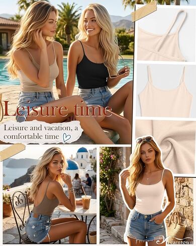 4 Pack Women's Camisole Tank Tops Open Back Scoop Neck Spaghetti Strap Knit Cami Tops Low Back Fitted Summer Shirts in Saudi Arabia