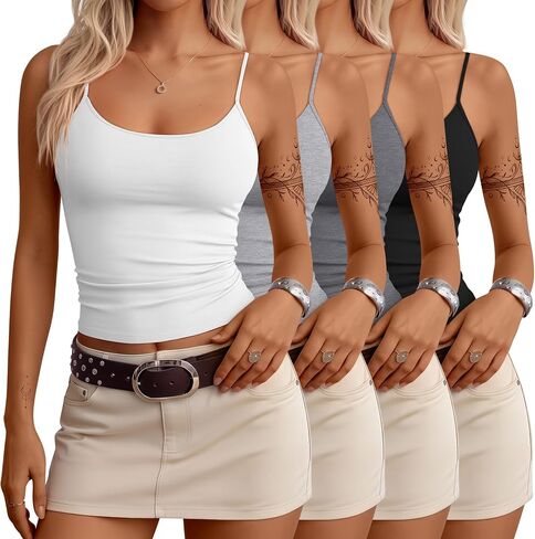 4 Pack Women's Camisole Tank Tops Open Back Scoop Neck Spaghetti Strap Knit Cami Tops Low Back Fitted Summer Shirts in Saudi Arabia