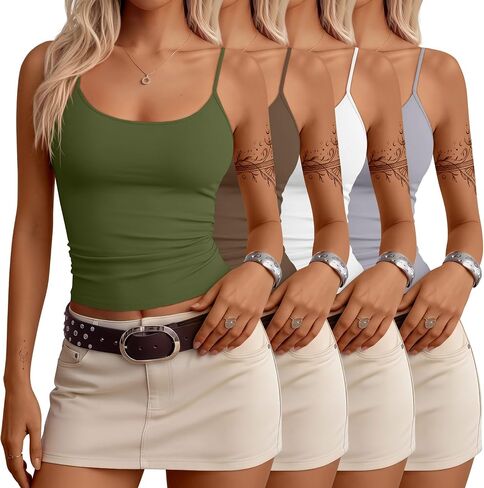 4 Pack Women's Camisole Tank Tops Open Back Scoop Neck Spaghetti Strap Knit Cami Tops Low Back Fitted Summer Shirts in Saudi Arabia