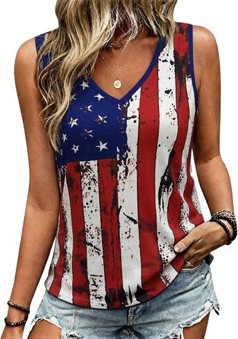 Flamingals Tank Tops for Women V Neck Striped Boho Tops Loose Fit Cute Summer Shirts Basic Sleeveless Blouses in Kuwait