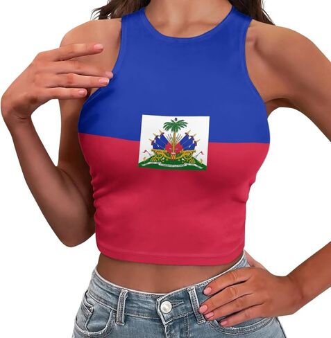 Haiti Country Flag Summer Slim Render Short Sexy Women Sleeveless Skinny Crop Top Tank Tops Crop Vest in Saudi Arabia