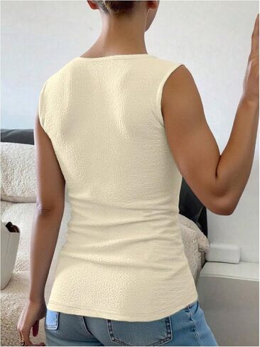 Floerns Women's Summer Boat Neck Tank Top Textured Ruched Sleeveless Going Out Tops in Kuwait