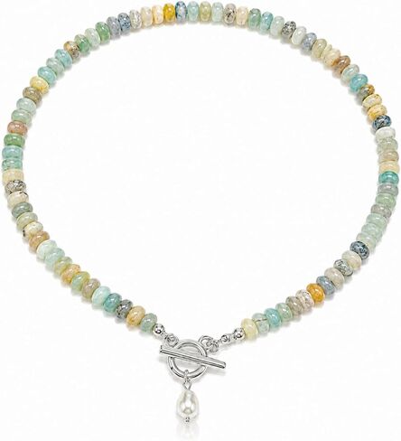 Turquoise Necklace for Women, Handmade Natural Turquoise Freshwater Pearl Toggle Clasp Summer Beach Beads Jewelry in Saudi Arabia