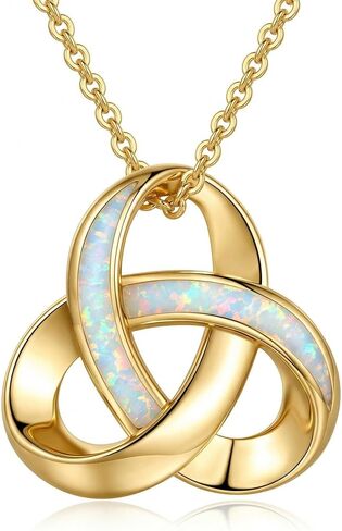 Celtic Knot Opal Necklace Trinity Triquetra Pendant Vintage Jewelry Gifts for Women Anniversary Birthday in Saudi Arabia