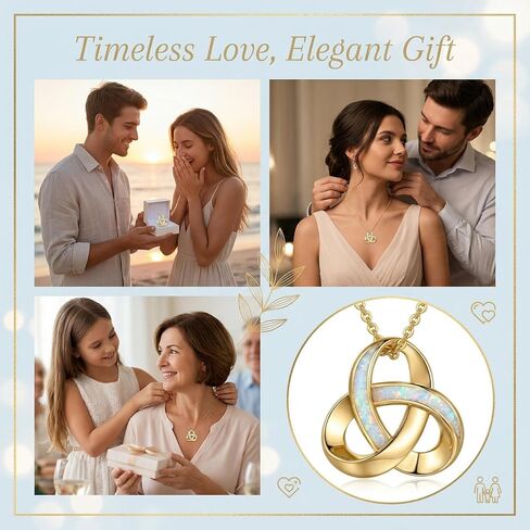 Celtic Knot Opal Necklace Trinity Triquetra Pendant Vintage Jewelry Gifts for Women Anniversary Birthday in Saudi Arabia
