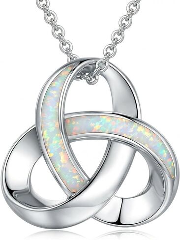 Celtic Knot Opal Necklace Trinity Triquetra Pendant Vintage Jewelry Gifts for Women Anniversary Birthday in Saudi Arabia