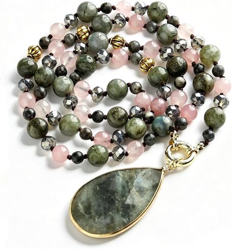 Yomisa Detachable Boho Long Beaded Necklace for Women, Handmade Natural Stone Teardrop Pendant Necklace with Toggle Clasp, Bohemian Casual Statement Strand Jewelry Gift in Saudi Arabia