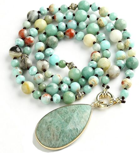 Yomisa Detachable Boho Long Beaded Necklace for Women, Handmade Natural Stone Teardrop Pendant Necklace with Toggle Clasp, Bohemian Casual Statement Strand Jewelry Gift in Saudi Arabia