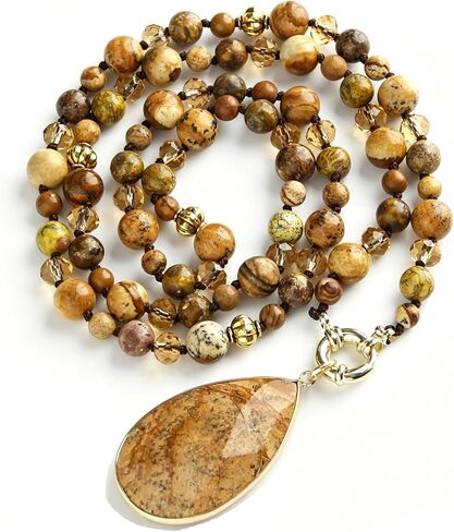 Yomisa Detachable Boho Long Beaded Necklace for Women, Handmade Natural Stone Teardrop Pendant Necklace with Toggle Clasp, Bohemian Casual Statement Strand Jewelry Gift in Saudi Arabia