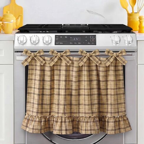 Ruffled Oven Skirt Oven Skirt Curtain for Door Farmhouse Oat Trim Gingham Kitchen Decor for Dishwashers Washing Machine Handmade in Saudi Arabia