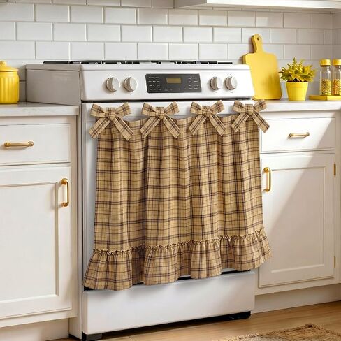 Ruffled Oven Skirt Oven Skirt Curtain for Door Farmhouse Oat Trim Gingham Kitchen Decor for Dishwashers Washing Machine Handmade in Saudi Arabia