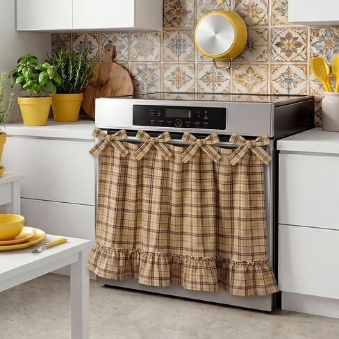 Ruffled Oven Skirt Oven Skirt Curtain for Door Farmhouse Oat Trim Gingham Kitchen Decor for Dishwashers Washing Machine Handmade in Saudi Arabia