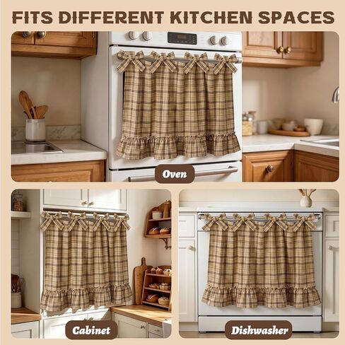 Ruffled Oven Skirt Oven Skirt Curtain for Door Farmhouse Oat Trim Gingham Kitchen Decor for Dishwashers Washing Machine Handmade in Saudi Arabia