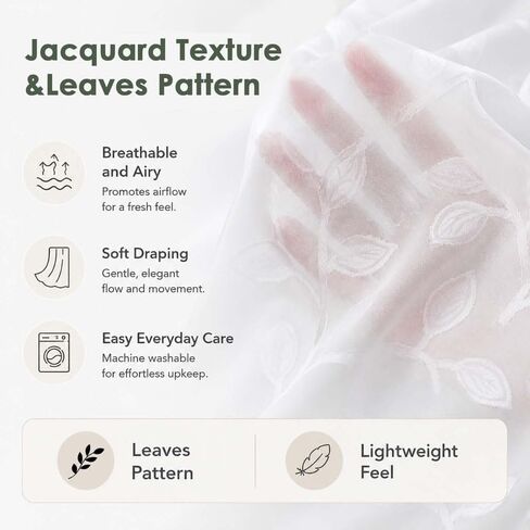 Aiyufeng Sheer Curtains 84 Inches Long for Bedroom, Jacquard Texture Leaf Pattern Light Filtering Semi Drapes, Airy Lightweight Window Treatments for Living Room, 2pcs, White, 42" W x 84" L in Saudi Arabia