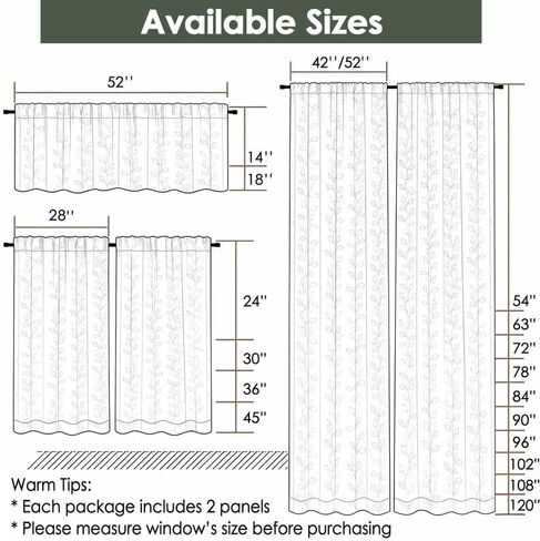 Aiyufeng Sheer Curtains 84 Inches Long for Bedroom, Jacquard Texture Leaf Pattern Light Filtering Semi Drapes, Airy Lightweight Window Treatments for Living Room, 2pcs, White, 42" W x 84" L in Saudi Arabia