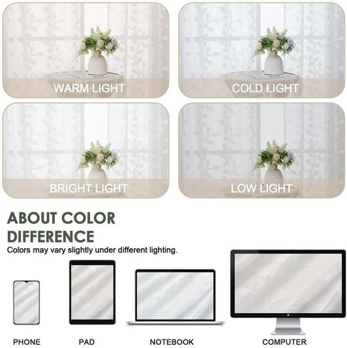 Aiyufeng Sheer Curtains 84 Inches Long for Bedroom, Jacquard Texture Leaf Pattern Light Filtering Semi Drapes, Airy Lightweight Window Treatments for Living Room, 2pcs, White, 42" W x 84" L in Saudi Arabia