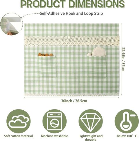 fethwoin Oven Curtain Skirt - Hook and Loop Stove Curtain with Pockets Gingham Oven Door Cover with Lace Cotton Farmhouse Cottagecore Rustic Kitchen Decor for Oven Dishwasher Cabinet Hidden Curtain in Saudi Arabia