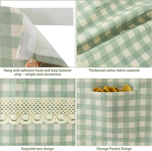 fethwoin Oven Curtain Skirt - Hook and Loop Stove Curtain with Pockets Gingham Oven Door Cover with Lace Cotton Farmhouse Cottagecore Rustic Kitchen Decor for Oven Dishwasher Cabinet Hidden Curtain in Saudi Arabia
