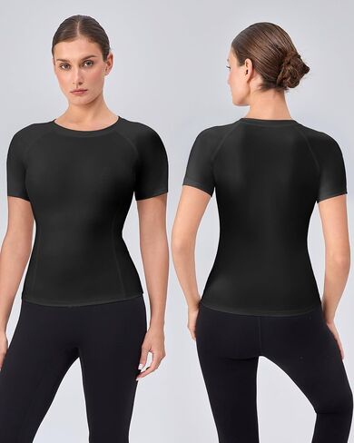 Women's Compression Shirt Short Sleeve Workout Tops Slim Fitted Athletic Baselayer Dry Fit Running Gym Basic T-Shirt in Saudi Arabia