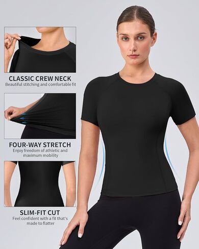 Women's Compression Shirt Short Sleeve Workout Tops Slim Fitted Athletic Baselayer Dry Fit Running Gym Basic T-Shirt in Saudi Arabia