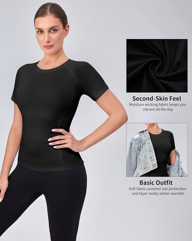 Women's Compression Shirt Short Sleeve Workout Tops Slim Fitted Athletic Baselayer Dry Fit Running Gym Basic T-Shirt in Saudi Arabia