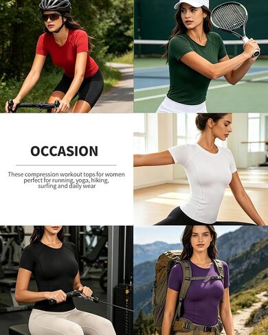 Women's Compression Shirt Short Sleeve Workout Tops Slim Fitted Athletic Baselayer Dry Fit Running Gym Basic T-Shirt in Saudi Arabia