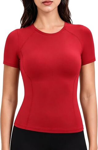 Women's Compression Shirt Short Sleeve Workout Tops Slim Fitted Athletic Baselayer Dry Fit Running Gym Basic T-Shirt in Saudi Arabia