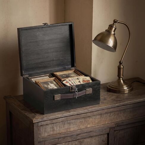 Wooden Storage Box, X-Large Wood Gift Box with Hinged Lid and Locking Key Decorative Natural Wooden Boxes for Jewelry Keepsake Gift Treasure, Memory Box - Black, 12x10x6 inches in Saudi Arabia