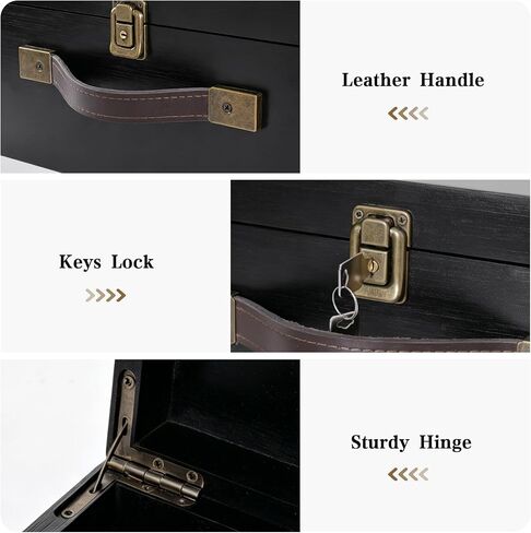 Wooden Storage Box, X-Large Wood Gift Box with Hinged Lid and Locking Key Decorative Natural Wooden Boxes for Jewelry Keepsake Gift Treasure, Memory Box - Black, 12x10x6 inches in Saudi Arabia
