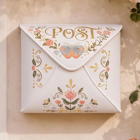 Wall Mount Mailbox for House Outside,5" D x 13.8" W x 11.4" H,Vintage Metal Door Mailbox Antique Style Nostalgic Charm Home Decor Garden Vintage English Cottage Decor (White) in Saudi Arabia