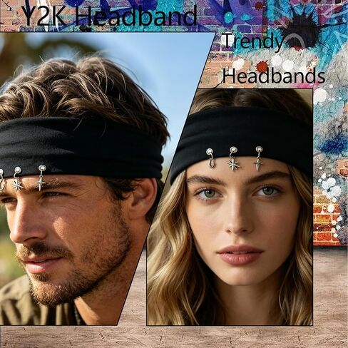 Y2K Headband,Goth Headband for Street & Daily Wear Punk Headbands for Thin & Thick Hair Trendy Headbands for Festivals,Cosplay Rock Events in Saudi Arabia