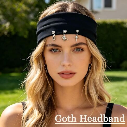 Y2K Headband,Goth Headband for Street & Daily Wear Punk Headbands for Thin & Thick Hair Trendy Headbands for Festivals,Cosplay Rock Events in Saudi Arabia