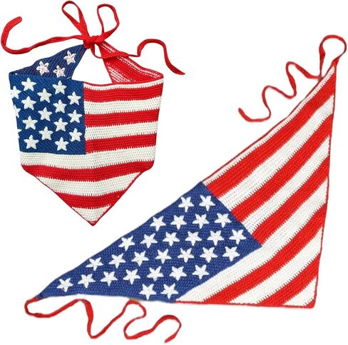 USA Flag Bandana Headband, Handmade Red White Blue Crochet Bandana, Patriotic Hair Accessory for 4th of July in Saudi Arabia