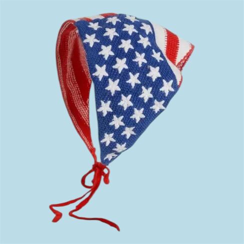 USA Flag Bandana Headband, Handmade Red White Blue Crochet Bandana, Patriotic Hair Accessory for 4th of July in Saudi Arabia