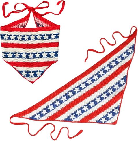 USA Flag Bandana Headband, Handmade Red White Blue Crochet Bandana, Patriotic Hair Accessory for 4th of July in Saudi Arabia