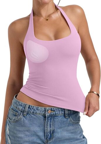 PINKMSTYLE Womens Padded Halter Tops Double Lined Sleeveless Tank Tops Built in Bra Backless Y2K Going Out Tops in Saudi Arabia
