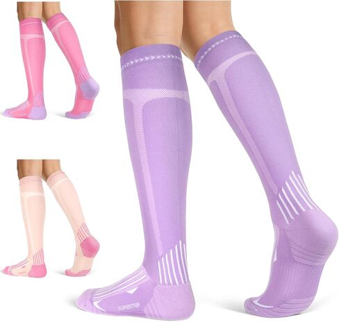 Supertrip 3 Pairs Sport Compression Socks for Women, Knee High Support Socks for Flying/Travel/Nurses/Running/Workouts in Saudi Arabia