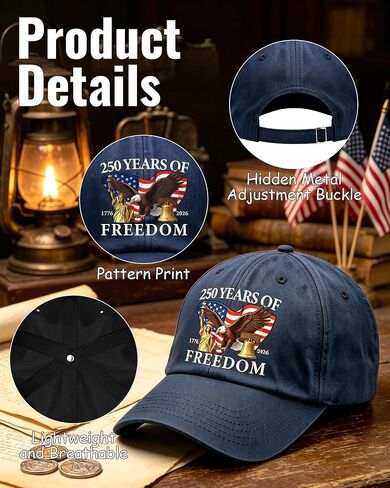 250th Anniversary USA Hat - Adjustable Blue 250 Year American Anniversary Hat with Eagle Liberty Bell Statue of Liberty Baseball Cap Patriotic Hats for Men Women in Saudi Arabia